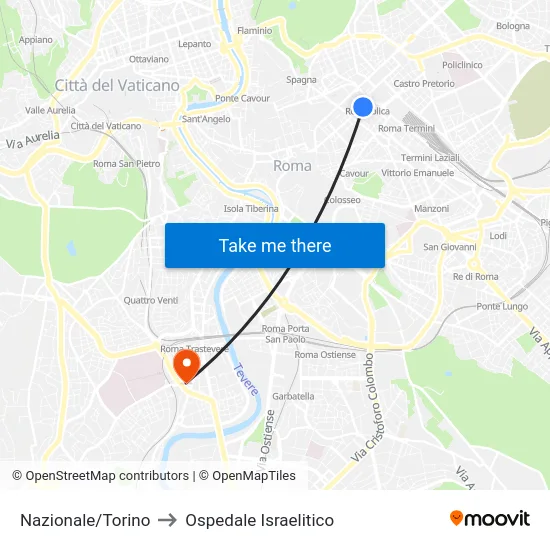 Nazionale/Torino to Ospedale Israelitico map