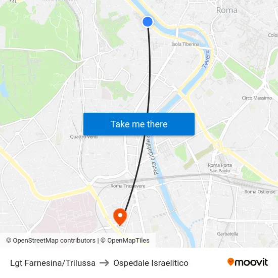 Lgt Farnesina/Trilussa to Ospedale Israelitico map
