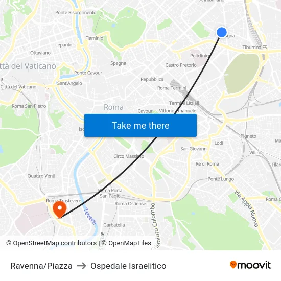 Ravenna/Piazza to Ospedale Israelitico map