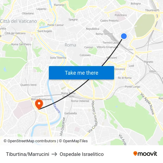 Tiburtina/Marrucini to Ospedale Israelitico map