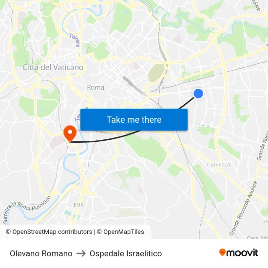 Olevano Romano to Ospedale Israelitico map