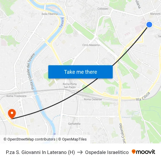 P.za S. Giovanni In Laterano (H) to Ospedale Israelitico map