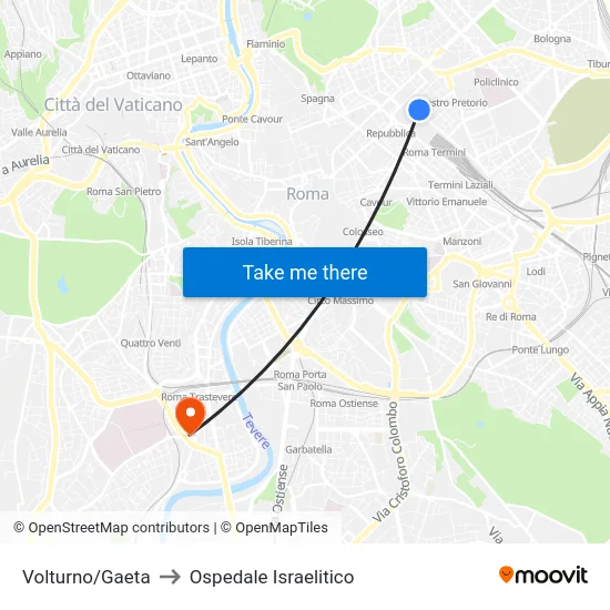 Volturno/Gaeta to Ospedale Israelitico map
