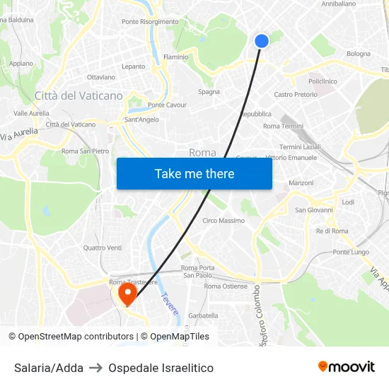 Salaria/Adda to Ospedale Israelitico map
