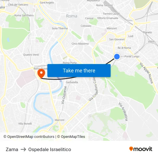 Zama to Ospedale Israelitico map