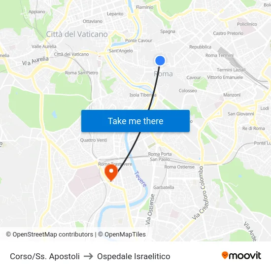 Corso/Ss. Apostoli to Ospedale Israelitico map