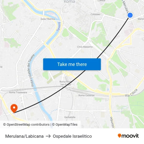 Merulana/Labicana to Israelitic Hospital map