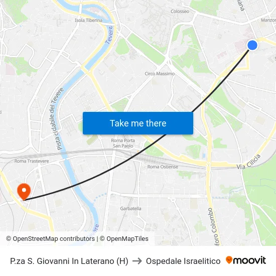 P.za S. Giovanni In Laterano (H) to Ospedale Israelitico map