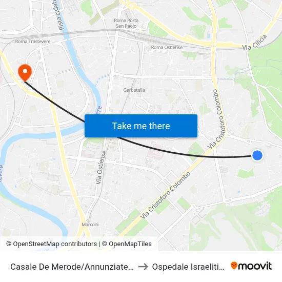 Casale De Merode/Annunziatella to Ospedale Israelitico map