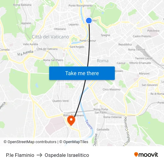 P.le Flaminio to Ospedale Israelitico map