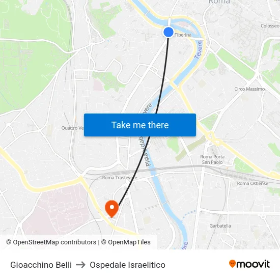Gioacchino Belli to Ospedale Israelitico map