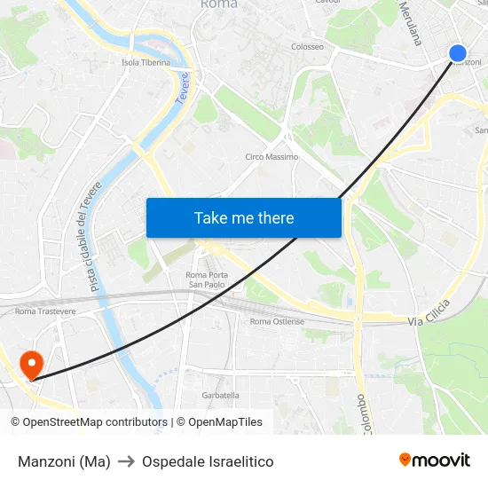 Manzoni (Ma) to Ospedale Israelitico map