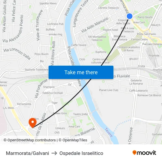 Marmorata/Galvani to Ospedale Israelitico map