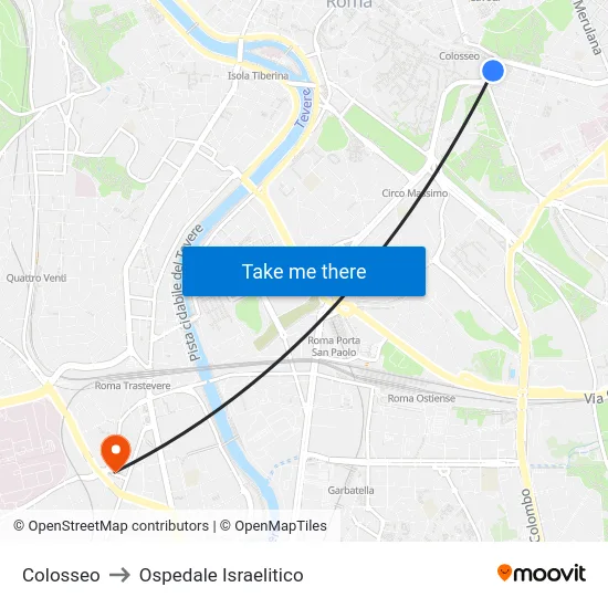 Colosseo to Ospedale Israelitico map