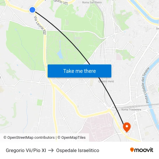 Gregorio Vii/Pio XI to Ospedale Israelitico map