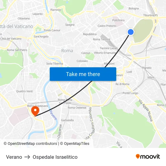 Verano to Ospedale Israelitico map