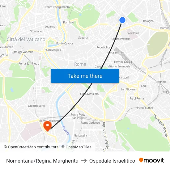 Nomentana/Regina Margherita to Ospedale Israelitico map