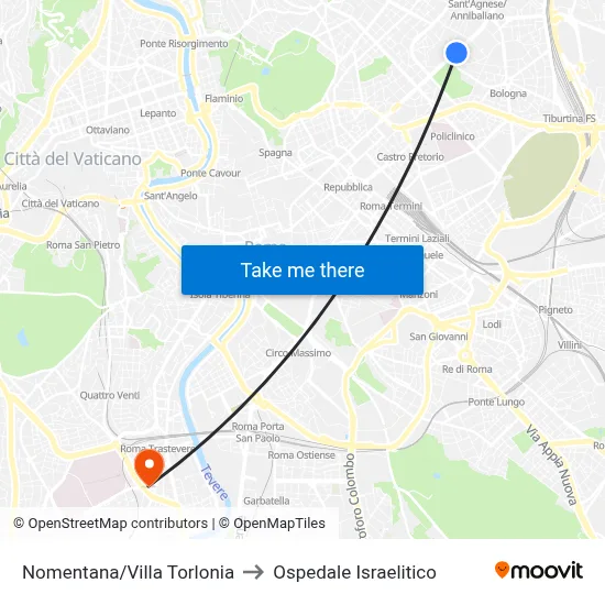 Nomentana/Villa Torlonia to Ospedale Israelitico map