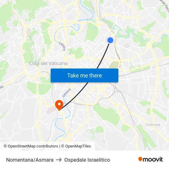 Nomentana/Asmara to Ospedale Israelitico map