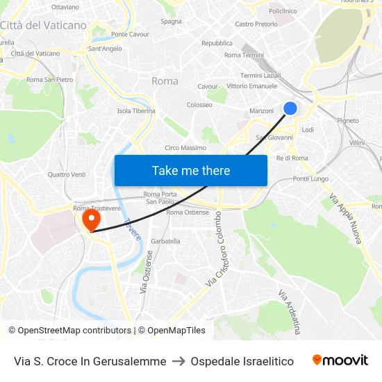 Via S. Croce In Gerusalemme to Ospedale Israelitico map