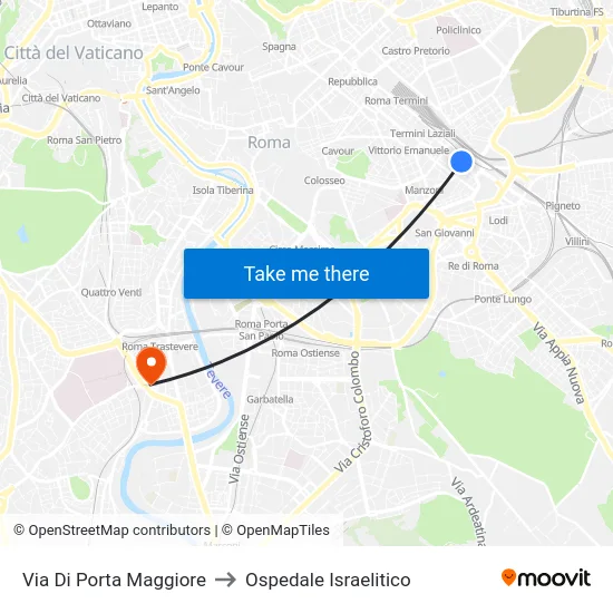 Via Di Porta Maggiore to Ospedale Israelitico map