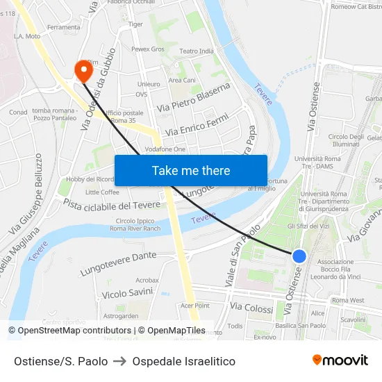 Ostiense/S. Paolo to Ospedale Israelitico map