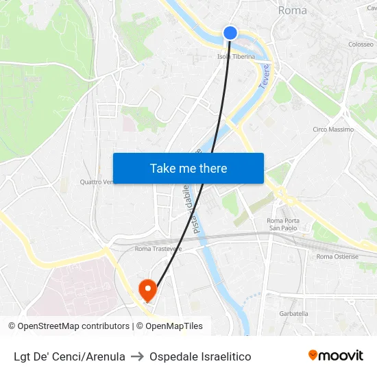 Lgt De' Cenci/Arenula to Ospedale Israelitico map