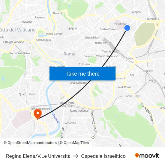 Regina Elena/V.Le Università to Ospedale Israelitico map