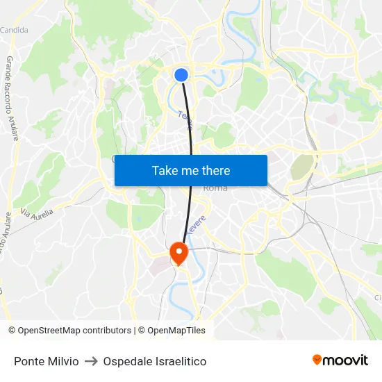 Ponte Milvio to Ospedale Israelitico map