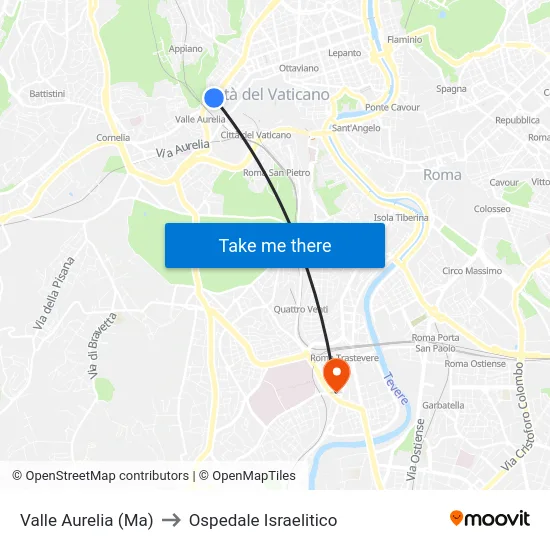 Valle Aurelia (Ma) to Ospedale Israelitico map