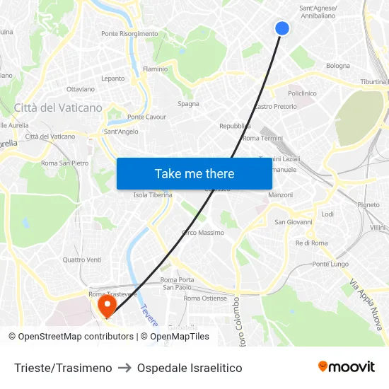 Trieste/Trasimeno to Ospedale Israelitico map