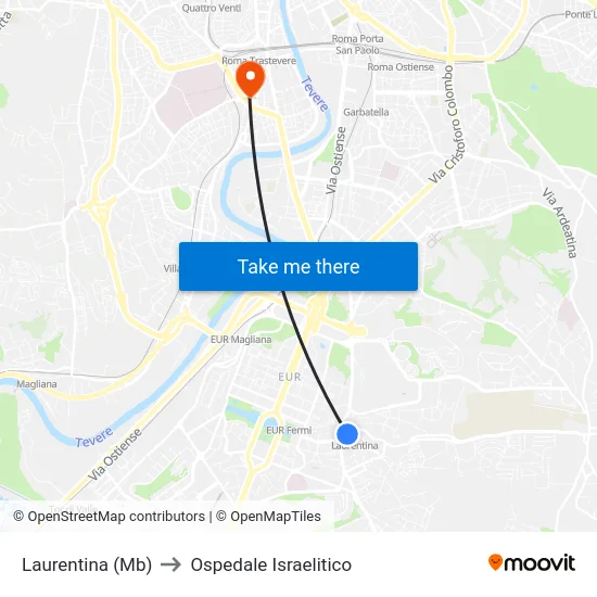 Laurentina (Mb) to Ospedale Israelitico map