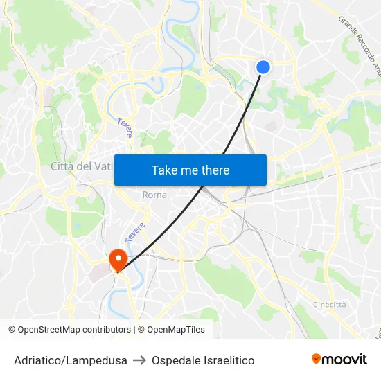Adriatico/Lampedusa to Ospedale Israelitico map