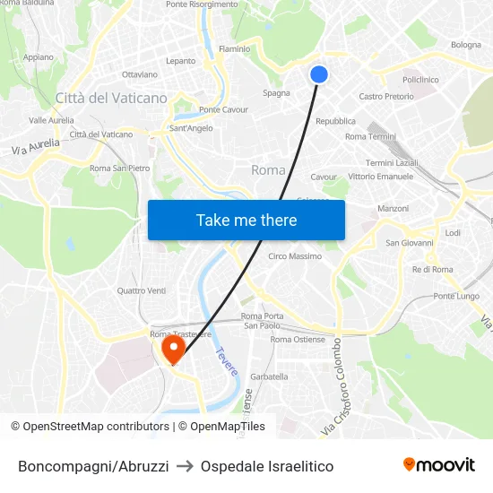 Boncompagni/Abruzzi to Ospedale Israelitico map