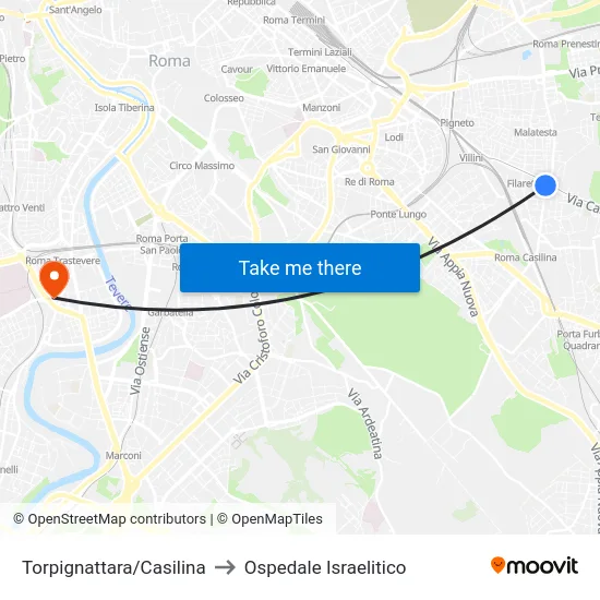 Torpignattara/Casilina to Ospedale Israelitico map