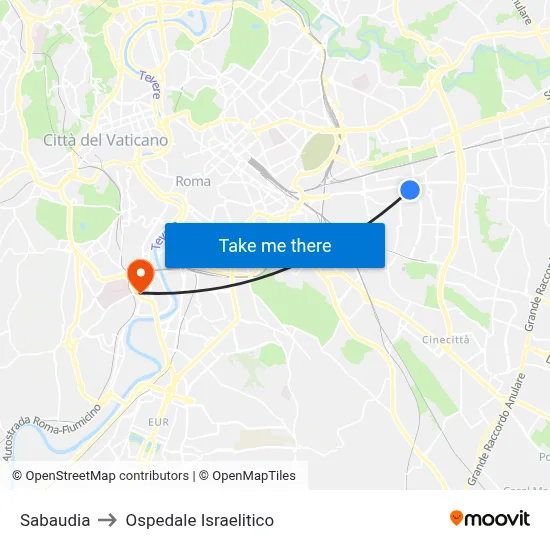 Sabaudia to Ospedale Israelitico map