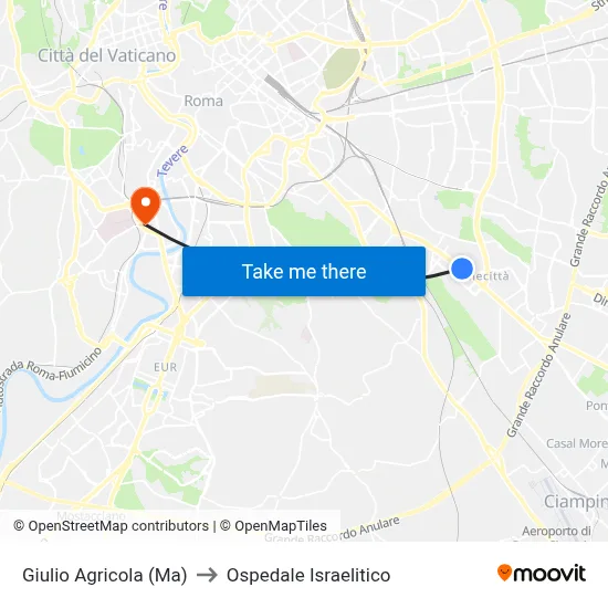 Giulio Agricola (Ma) to Ospedale Israelitico map
