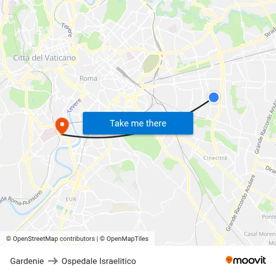Gardenie to Ospedale Israelitico map