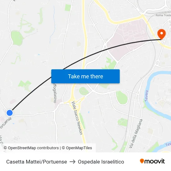 Casetta Mattei/Portuense to Ospedale Israelitico map