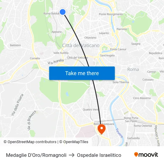 Medaglie D'Oro/Romagnoli to Israelitic Hospital map