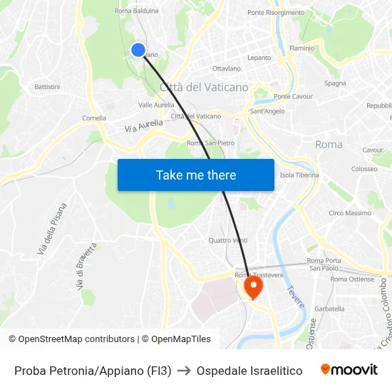 Proba Petronia/Appiano (Fl3) to Ospedale Israelitico map
