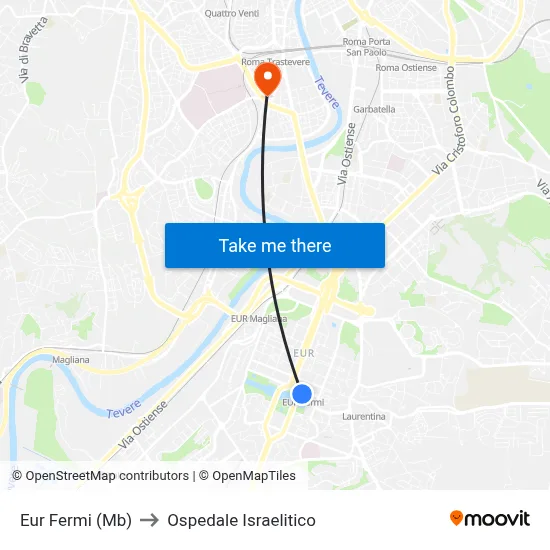 Eur Fermi (Mb) to Ospedale Israelitico map