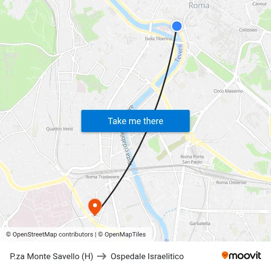 P.za Monte Savello (H) to Ospedale Israelitico map