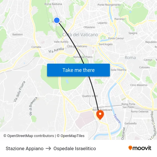 Stazione Appiano to Ospedale Israelitico map