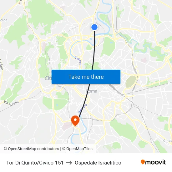 Tor Di Quinto/Civico 151 to Ospedale Israelitico map