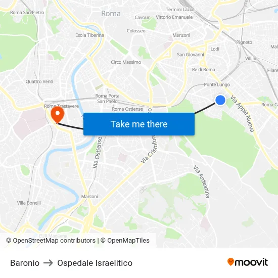 Baronio to Ospedale Israelitico map