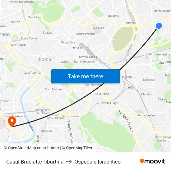Casal Bruciato/Tiburtina to Ospedale Israelitico map