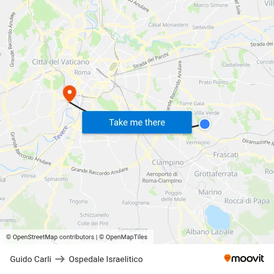 Guido Carli to Ospedale Israelitico map