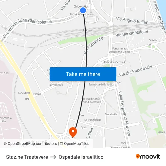 Staz.ne Trastevere to Ospedale Israelitico map