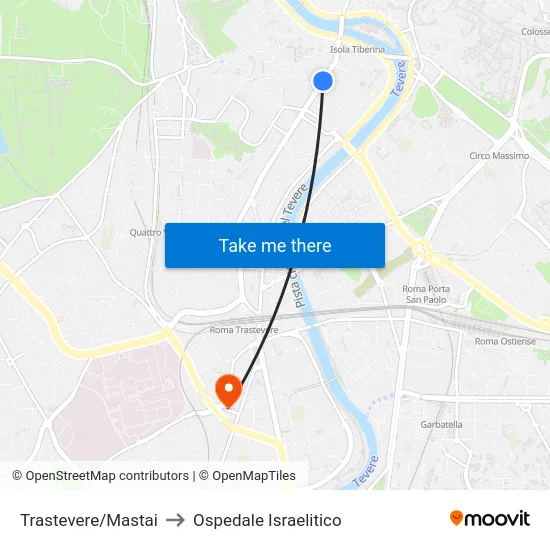 Trastevere/Mastai to Ospedale Israelitico map